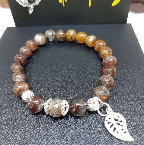 [ Sale Hot ] - Thạch Anh Ưu Linh Màu Nâu Đất 8mm Mix Charm Bạc Vip 5A