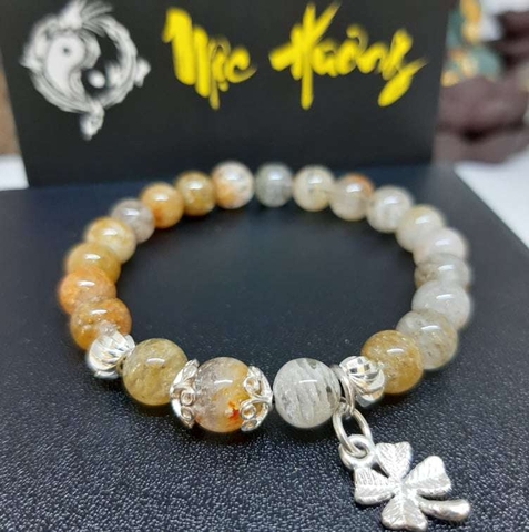 [ Sale Hot ] - Thạch Anh Ưu Linh Màu Trắng Vàng 8mm Mix Charm Bạc Vip 5A
