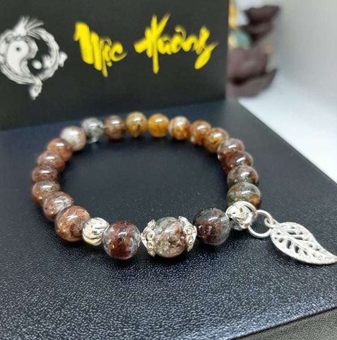 [ Sale Hot ] - Thạch Anh Ưu Linh Màu Nâu Đất 8mm Mix Charm Bạc Vip 5A