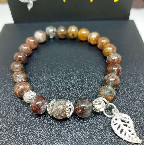 [ Sale Hot ] - Thạch Anh Ưu Linh Màu Nâu Đất 8mm Mix Charm Bạc Vip 5A