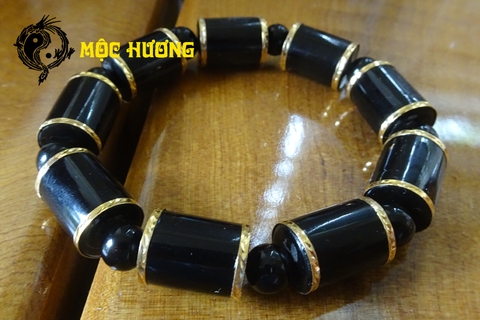 [ Sale Hot ] - Vòng Trúc 12mm San Hô Đen Tự Nhiên Bọc Vàng 18K Cao Cấp