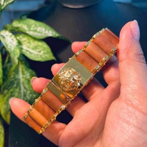 Vòng Gỗ Đàn Hương Ấn Độ Bọc Vàng 18K Mặt Rồng Hổ Vip