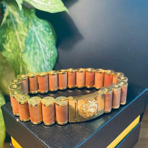 Vòng Gỗ Đàn Hương Ấn Độ Bọc Vàng 18K Mặt Rồng Hổ Vip