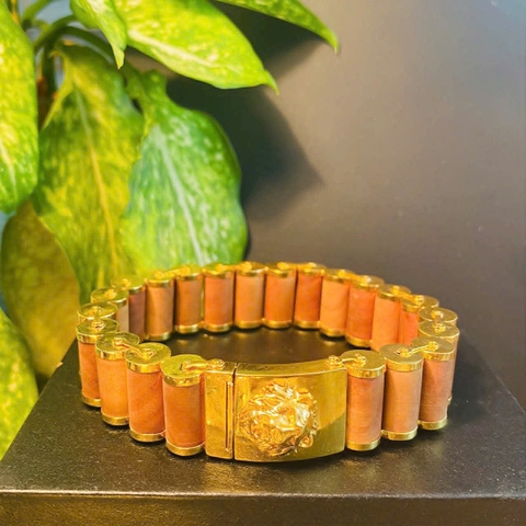 Vòng Gỗ Đàn Hương Ấn Độ Bọc Vàng 18K Mặt Rồng Hổ Vip