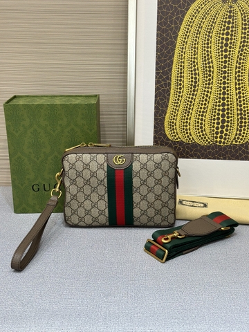 Túi đeo chéo Clutch cầm tay Gucci Ophidia Nâu họa tiết monogram tag vải Xanh Đỏ Like Auth on web fullbox bill thẻ