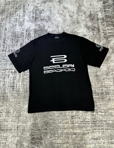 Áo phông T shirt Balenciaga Đen chữ Trắng check viền ngược Like Auth on web