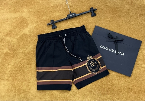 Quần short ngố đùi gió Dolce Gabbana Đen sọc ngang Nâu logo huy hiệu DG đùi new 2024 Like Auth 1-1 on web