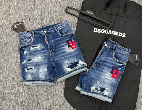 Quần short ngố đùi Jean Dsquared2 Xanh rách vá D2 thêu đùi 4 khuy Like Auth 1-1 on web