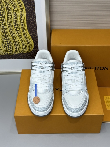 Giày sneaker Louis Vuitton Trainer Trắng pha vân da cá sấu Like Auth on web fullbox bill thẻ phụ kiện