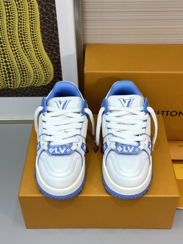 Giày sneaker Louis Vuitton Trainer Trắng pha Xanh Dương logo LV Like Auth on web fullbox bill thẻ phụ kiện