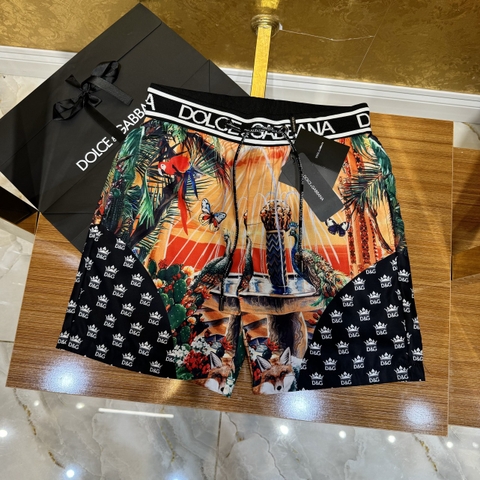 Quần short đùi gió Dolce Gabbana 2 lớp lót lưới họa tiết Công Bướm logo DG vương miện Like Auth 1-1 on web