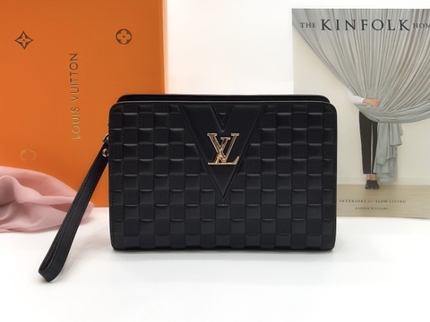 Túi clutch cầm tay Louis Vuitton logo LV họa tiết caro nổi size 25x17x6cm Like Auth on web fullbox bill thẻ