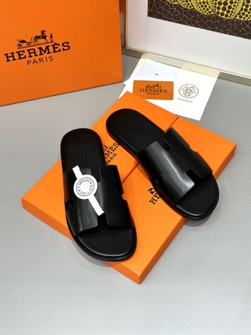 Dép lê sandal Hermes Đen Đế gỗ da bò bản Like Auth 1-1 on web Full 3 box bill thẻ phụ kiện