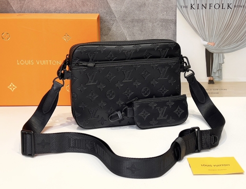 Túi đeo chéo 3in1 Louis Vuitton Đen họa tiết monogram hoa vân chìm size 26x19x4cm Like Auth on web fullbox bill thẻ