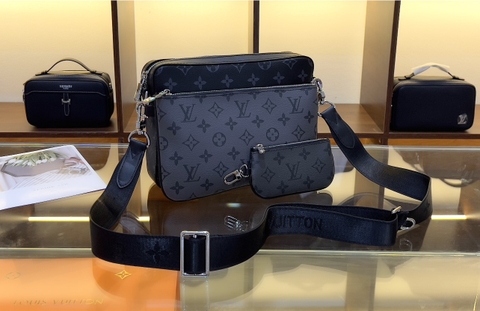 Túi đeo chéo 3in1 Louis Vuitton Đen họa tiết monogram hoa vân Xám size 26x19x4cm Like Auth on web fullbox bill thẻ