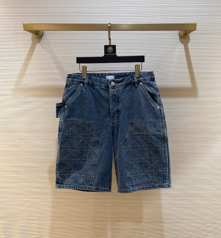 Quần short ngố đùi Jean Dior Xanh check đùi thêu new 2024 Like Auth 1-1 on web