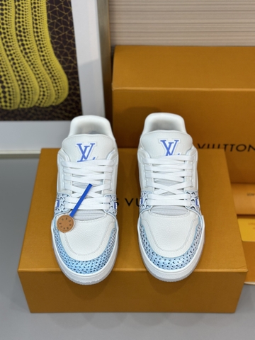 Giày sneaker Louis Vuitton Trainer Trắng pha vân da rắn xanh Like Auth on web fullbox bill thẻ phụ kiện