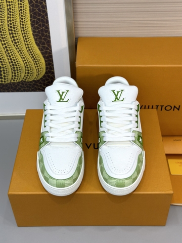 Giày sneaker Louis Vuitton Trainer Trắng pha caro Xanh lá Like Auth on web fullbox bill thẻ phụ kiện