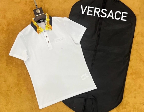Áo polo Versace check cổ họa tiết logo thêu ngực Like Auth 1-1 on web