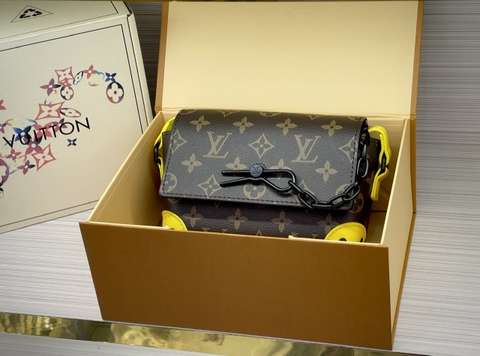 Túi hộp đeo chéo Louis Vuitton Nâu họa tiết monogram viền dây Vàng Like Auth on web fullbox bill thẻ