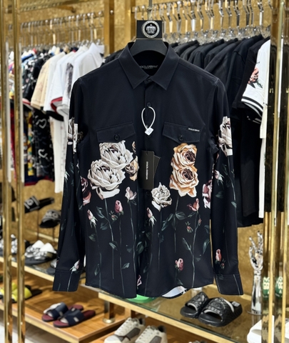 Áo sơ mi dài tay Dolce Gabbana họa tiết hoa hồng túi ngực Like Auth 1-1 on web