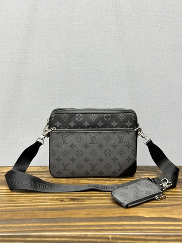 Combo 3 túi ví đeo chéo Louis Vuitton Xám hoa Đen monogram 26x19x4cm Like Auth on web fullbox bill thẻ