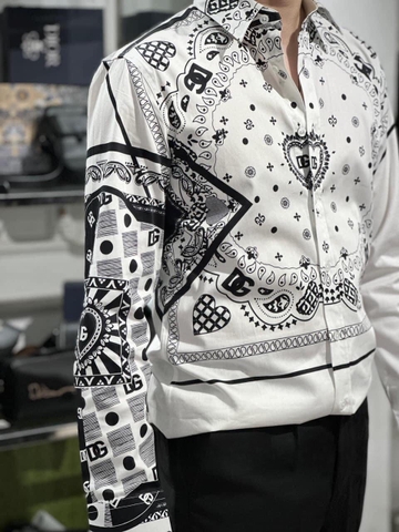 Áo sơ mi dài tay Dolce Gabbana Trắng họa tiết Đen trái tim Like Auth 1-1 on web