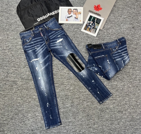 Quần Jean bò Dsquared2 Xanh rách xước vẩy sơn wash da Đen gối trái new 2024 Like Auth 1-1 on web