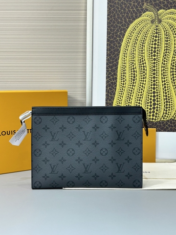 Túi clutch cầm tay Louis Vuitton tam giác Xám họa tiết hoa vân monogram Đen Like Auth on web fullbox bill thẻ