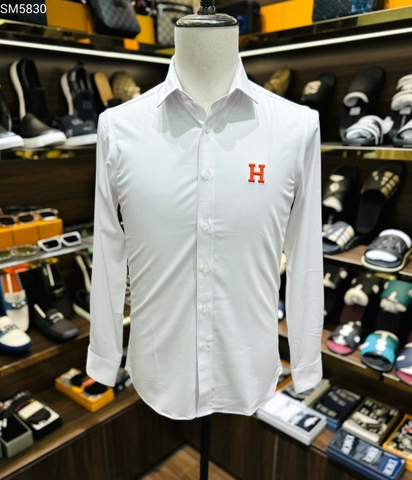 Áo sơ mi dài tay Hermes Trắng logo thêu ngực chữ H Like Auth 1-1 on web