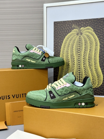 Giày sneaker Louis Vuitton Trainer Xanh Lá vân dập chìm monogram new 2024 Like Auth on web fullbox bill thẻ phụ kiện