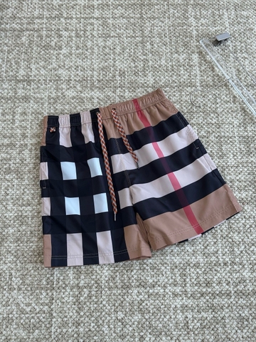 Quần short gió Burberry 2 lớp lót lưới kẻ sọc new 2024 Nâu Be Đen Like Auth 1-1 on web