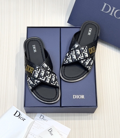 Dép lê quai chéo Dior họa tiết monogram logo tag Vàng new 2024 Like Auth on web fullbox bill thẻ