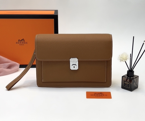 Túi ví Clutch Hermes cầm tay Nâu da bò new 2024 size 28x18x3cm Like Auth on web fullbox bill thẻ