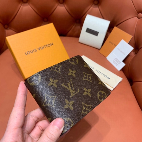 Ví ngắn gập Louis Vuitton Nâu vân hoa monogram Like Auth fullbox túi thẻ phụ kiện