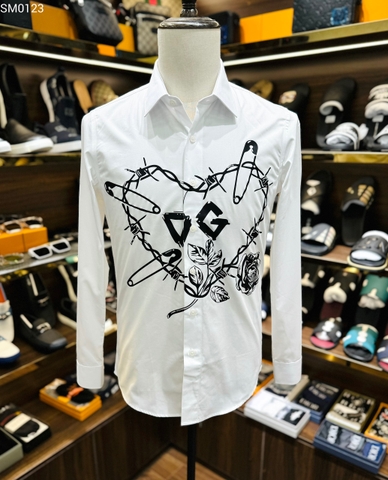 Áo sơ mi dài tay Dolce Gabbana họa tiết Hoa Hồng Gai cài ghim băng logo DG ngực Like Auth 1-1 on web