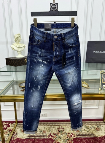 Quần Jean bò Dsquared2 Xanh rách xước vẩy sơn Trắng cài 4 khuy Like Auth 1-1 on web