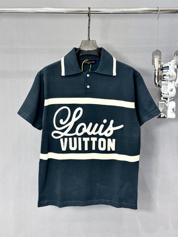 Áo polo Louis Vuitton Xanh than check logo kẻ ngang ngực chữ Trắng Like Auth 1-1 on web