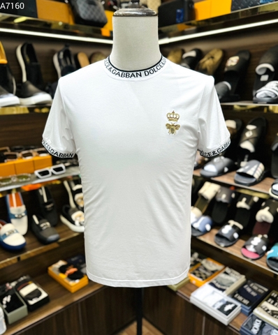 Áo phông T shirt Dolce Gabbana logo check tay cổ thêu Ong vương miện Vàng Like Auth on web