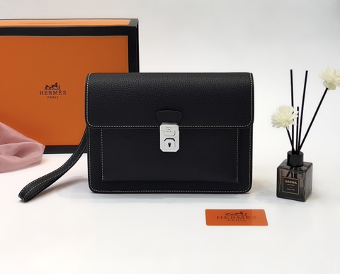 Túi ví Clutch Hermes cầm tay Đen da bò new 2024 size 28x18x3cm Like Auth on web fullbox bill thẻ