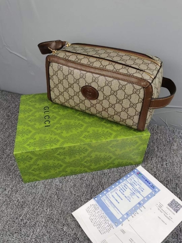 Túi hộp Clutch Gucci 2 khóa họa tiết monogram tag da 28x16x13cm Like Auth on web fullbox bill thẻ