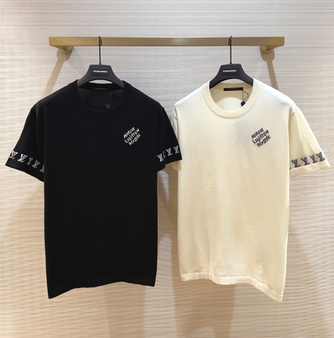 Áo phông T shirt len Louis Vuitton logo LV viền tay ngực Like Auth on web