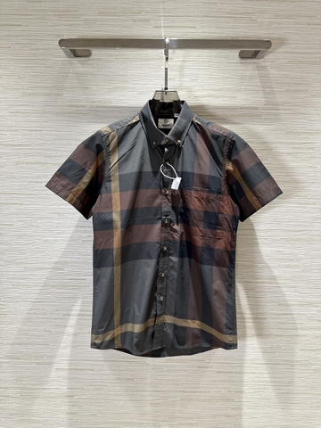 Áo sơ mi Burberry Short-sleeve cộc Check Stretch Dark Forest Green new 2024 Like Auth 1-1 on web