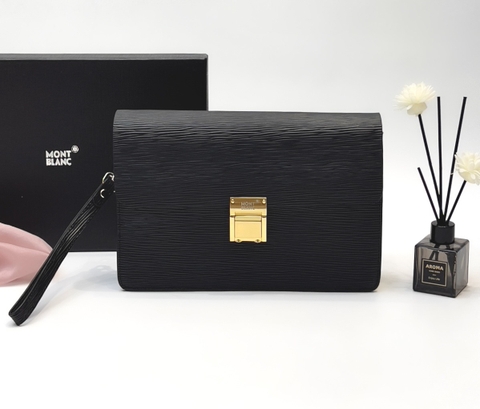 Túi cặp Clutch Mont Blanc Đen khóa Vàng Like Auth on web fullbox bill thẻ