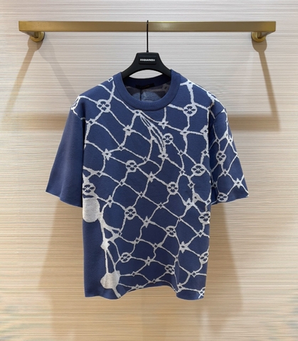 Áo phông T shirt len Louis Vuitton họa tiết lưới hoa vân Like Auth on web