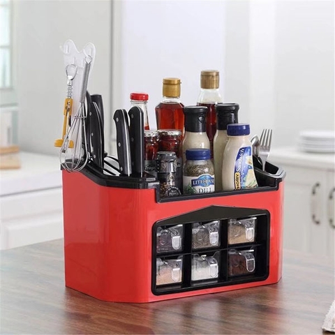 Kệ đựng gia vị kèm khay cắm dao kéo tiện lợi