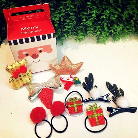Hộp phụ kiện buộc tóc Noel cho bé