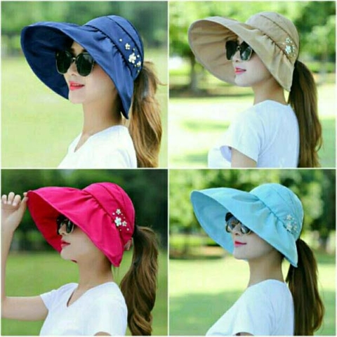 Mũ chống nắng vành rộng đính hoa