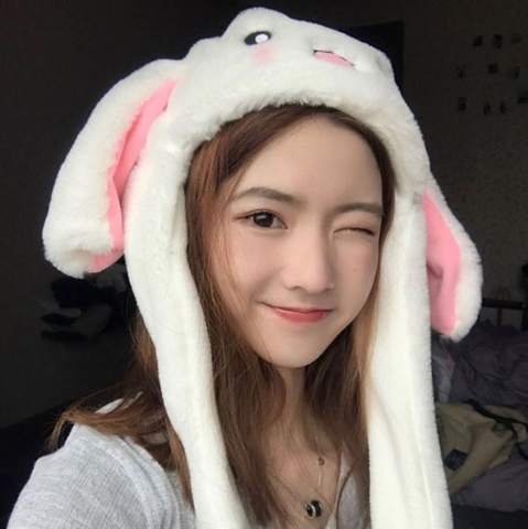 Mũ lông tai thỏ giật màu trắng