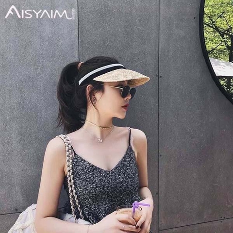 Mũ cói không chóp thời trang chống nắng